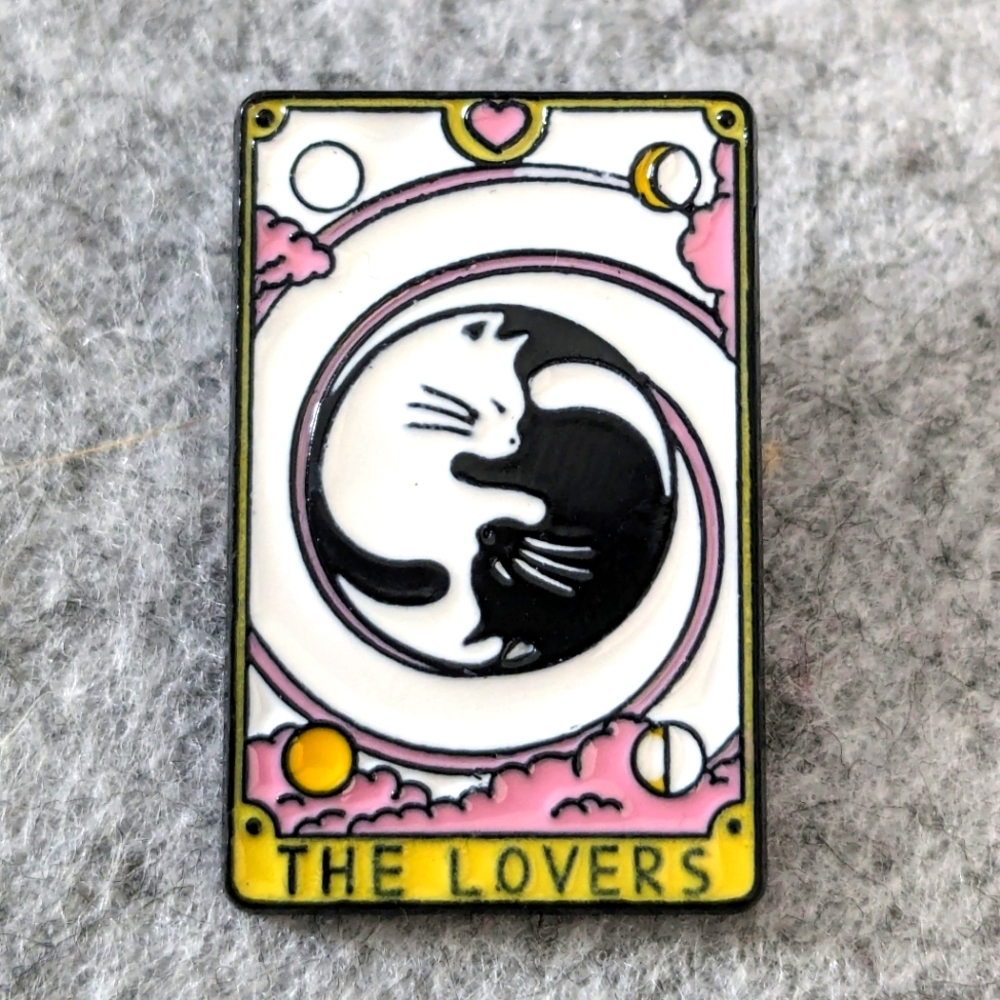 Yin Yang Cats Tarot Pin VI The Lovers Enamel Lapel Brooch